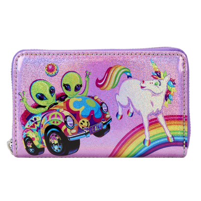 Lisa Frank Holographic Glitter Color Block Zip Around Wallet