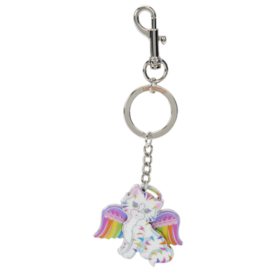 Lisa Frank Holographic Glitter Angel Kitty Moving Keychain