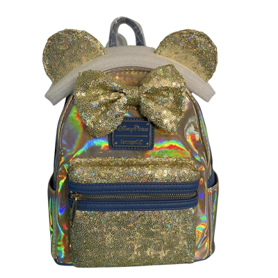 Loungefly Mini Backpack Disney Minnie Mouse Earidescent Yellow Blue Gold 50th