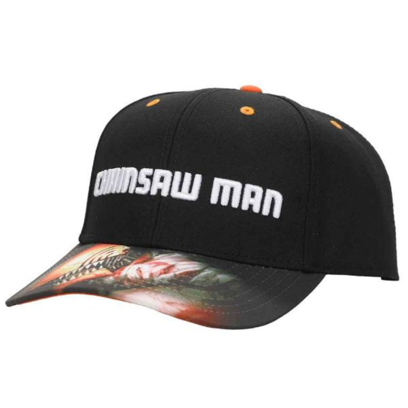 CHAINSAW MAN RAISED LOGO EMBROIDERED PRE-CURVED BILL SNAPBACK