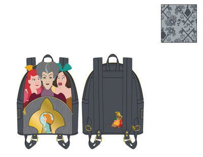 DISNEY VILLAINS SCENE EVIL STEPMOTHER AND STEP SISTERS MINI BACKPACK LOUNGEFLY